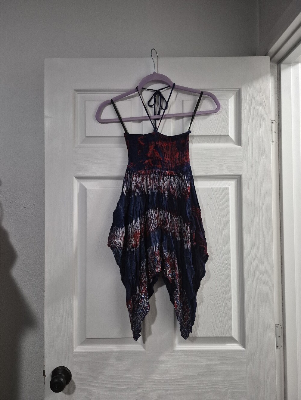 Navy and Red Tie-Dye Handkerchief Hem Top Small